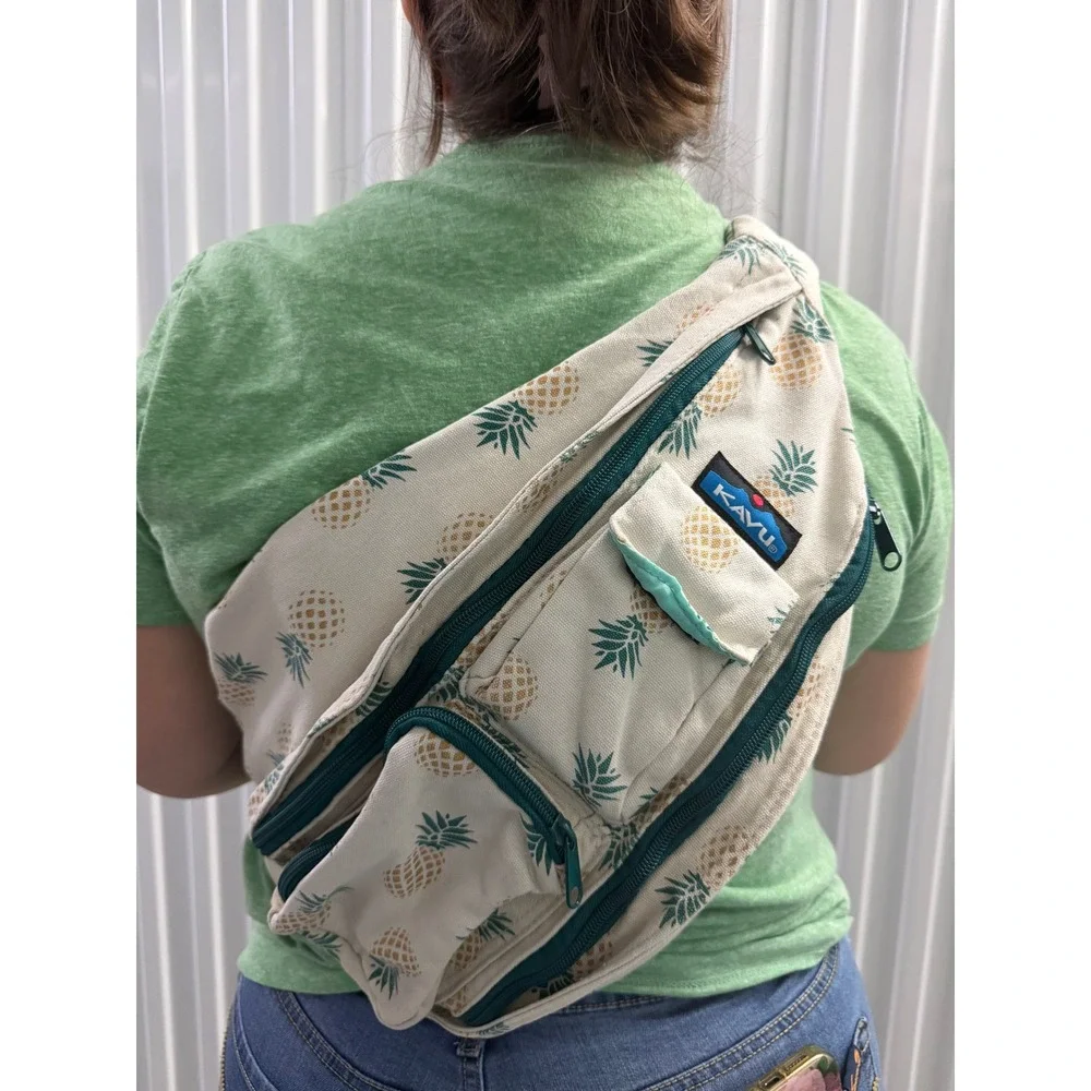 KAVU Rope Bag Sling Backpack Women OS Cream Pineapple Good Canvas Crossbody